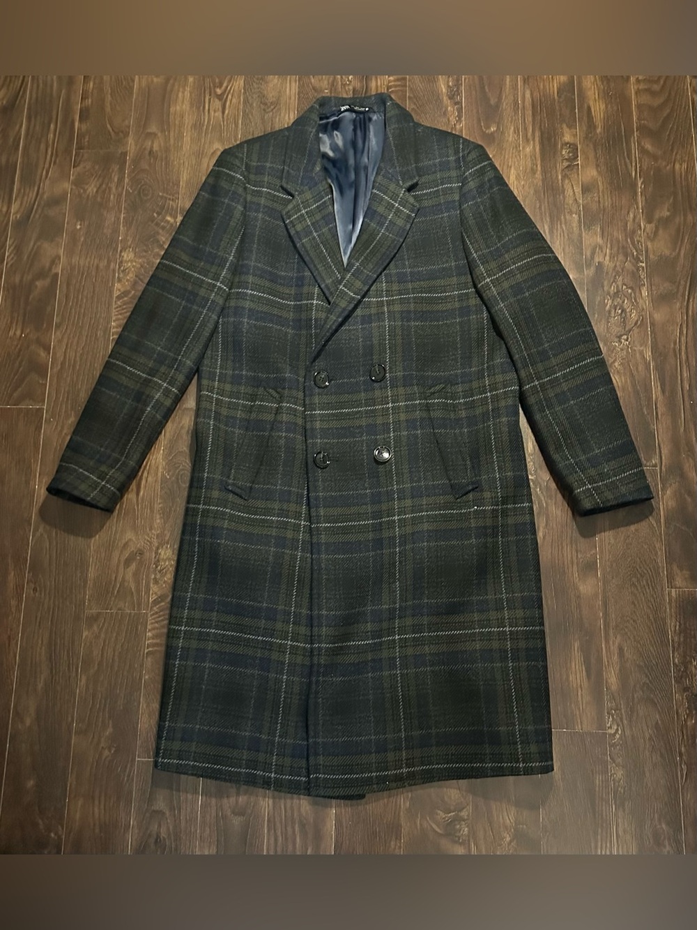 Zara long dark check coat